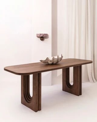 Solid teak walnut brown 6 seater dining table
